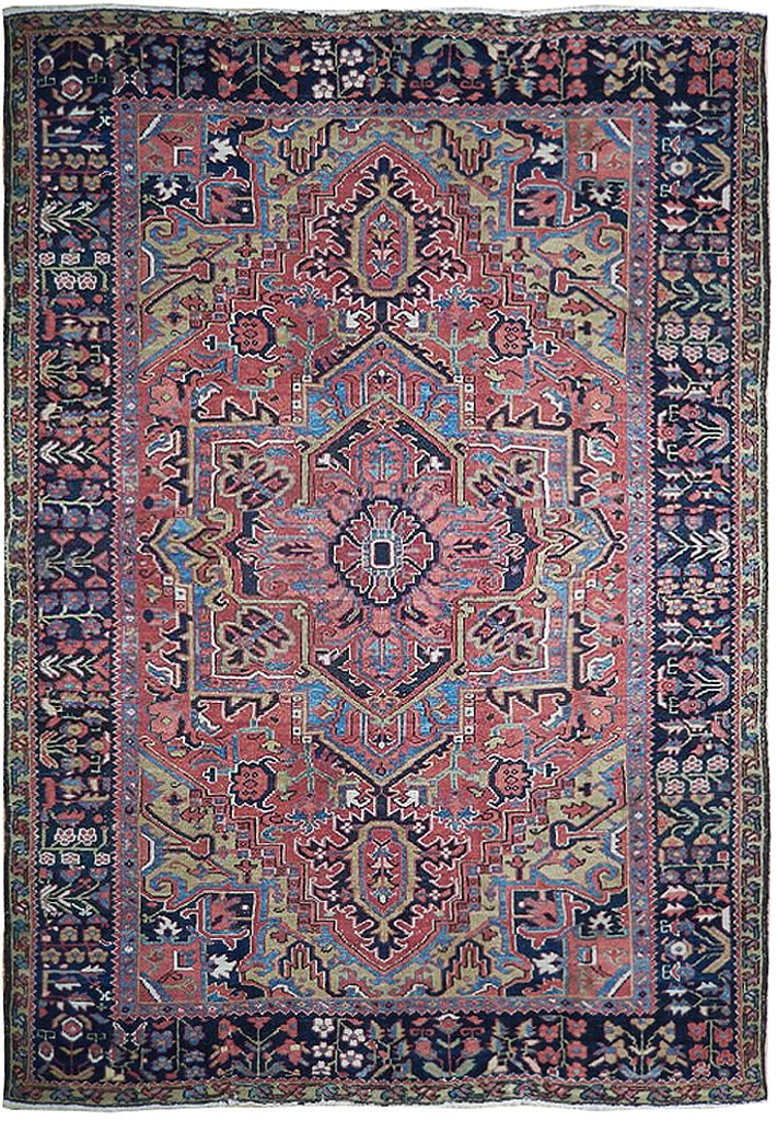 Stunning 7.5 x 11 Salmon Persian Heriz Area Rug Handwoven in Iran (1 of 7)