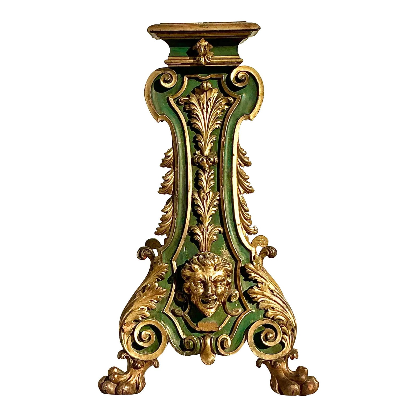 19th Century Regency Gilt Painted Wood Pedestal 49in Classic Brass Finish: 19th Century Regency Gilt Painted Wood Pedestal 49in Classic Brass Finish Enhance your living space with the exquisite charm of this vintage 19th-century Regency gilt-painted pedestal. Crafted with in
