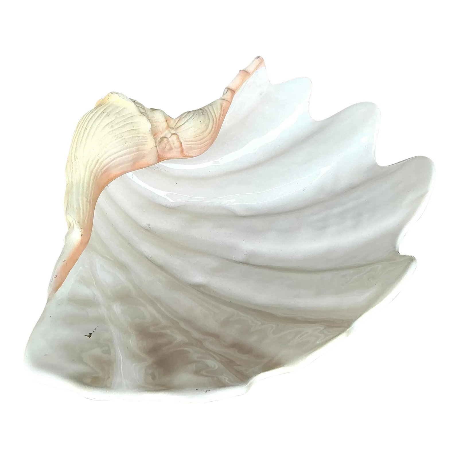 Vintage Coastal Ceramic Clam Shell Antique White Decor 16 x 12 (1 of 9)