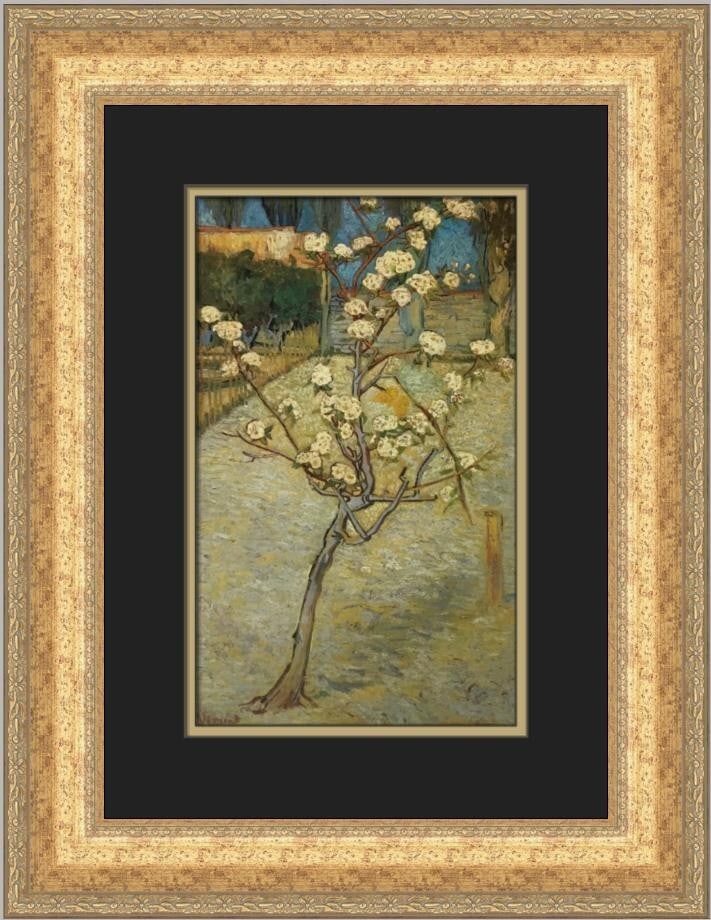 Vincent Van Gogh Pear Tree with Blossoms Custom Framed Print 20 x 17: Vincent Van Gogh Pear Tree with Blossoms Custom Framed Print 20 x 17 This beautiful custom framed print titled 'Pear Tree with Blossoms' by Vincent van Gogh showcases the artist's signature style comb