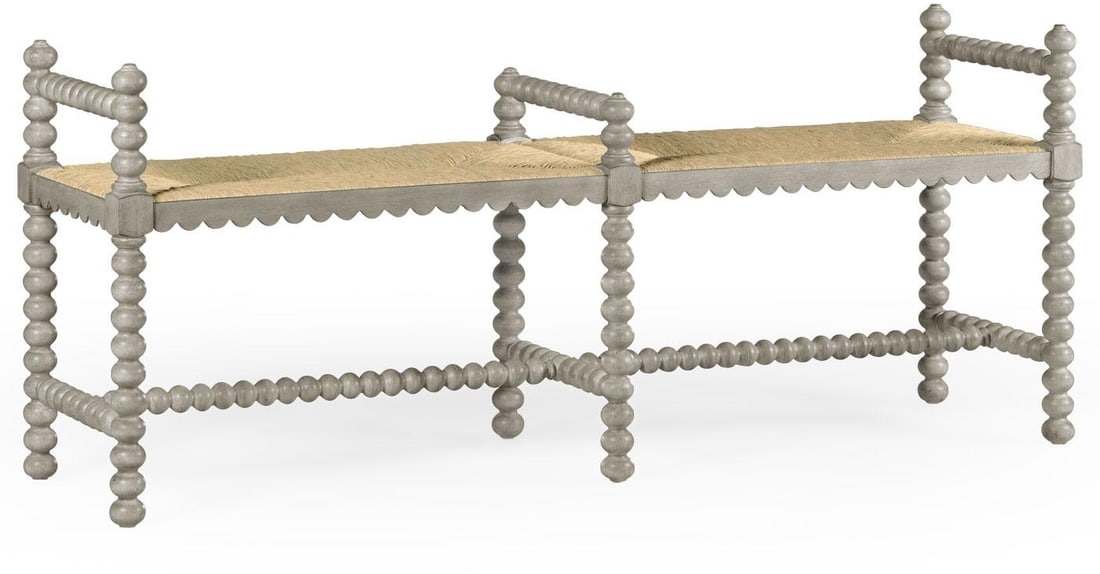 Jonathan Charles Bellingham Country Gray Rush Bench 60": Jonathan Charles Bellingham Country Gray Rush Bench 60" Introducing the versatile Bellingham Country Gray Bench, a perfect addition to any farmhouse-style space. Crafted from durable rush material, th