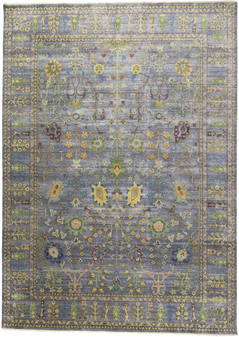 Muted Wool Tree of Life Hand-Knotted Area Rug 9'11 x 13'10: Muted Wool Tree of Life Hand-Knotted Area Rug 9'11 x 13'10 This is a handmade Chobi Oriental area rug featuring a muted Tree of Life style design in silver, gray, green, blue, beige, and violet tones.