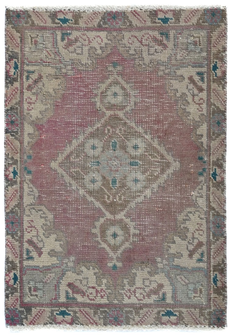 Vintage Hand-Knotted Oriental Rug Red Floral Design 1'7 x 2'2 ft: Vintage Hand-Knotted Oriental Rug Red Floral Design 1'7 x 2'2 ft Enhance your space with this semi-antique distressed Oriental rug, featuring a muted red floral design that adds a touch of vintage cha