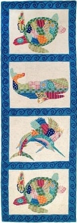 Hand-Made 4x6 Ocean Patchwork Rug in Coastal Style: Hand-Made 4x6 Ocean Patchwork Rug in Coastal Style Transform your space with this exquisite ocean-inspired patchwork rug, perfect for adding a touch of coastal charm to any room. This hand-made rug fe