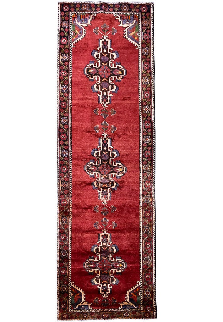 3'3" x 10'9" Handmade Red Persian Malayer Runner from Iran: 3'3" x 10'9" Handmade Red Persian Malayer Runner from Iran Free continental US Shipping Introducing the captivating Red Persian Malayer Runner, a stunning addition to any home decor. Measuring 3' 3" x