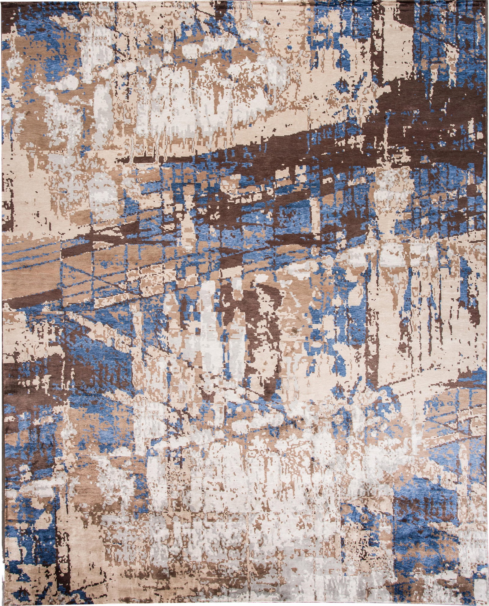 21st Century Modern Abstract Wool Rug 12' x 15'1'' Ivory Design: 21st Century Modern Abstract Wool Rug 12' x 15'1'' Ivory Design Transform your space with this stunning 21st Century Modern Abstract Rug, expertly hand-knotted from luxurious wool and silk. Featuring