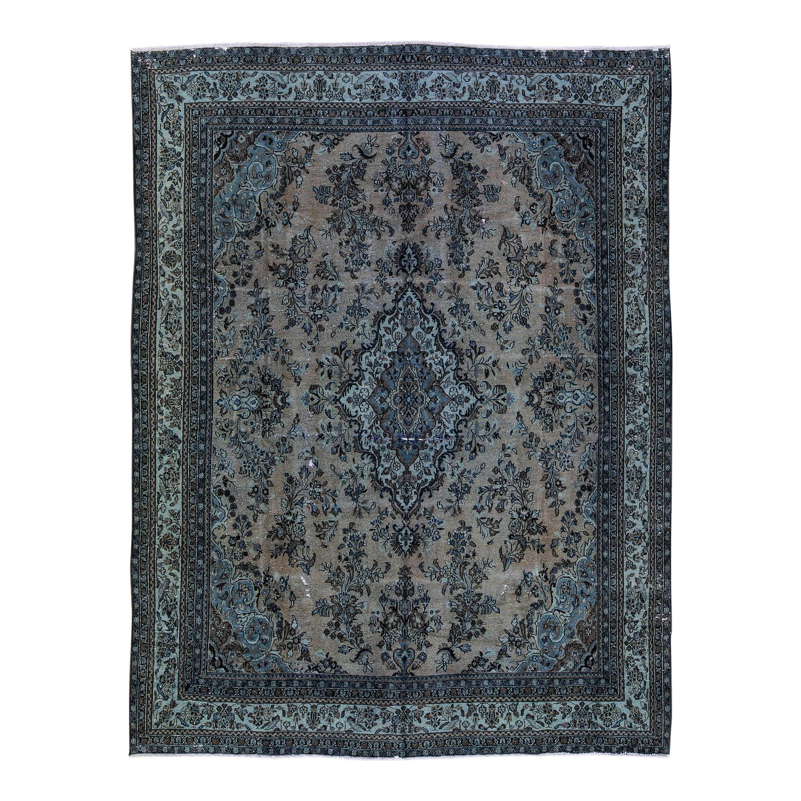 1960s Vintage Persian Floral Wool Rug 10'3 x 13'5 Handmade: 1960s Vintage Persian Floral Wool Rug 10'3 x 13'5 Handmade This exquisite vintage Persian rug, hand-knotted from high-quality wool, showcases a stunning blue field adorned with an all-over floral meda