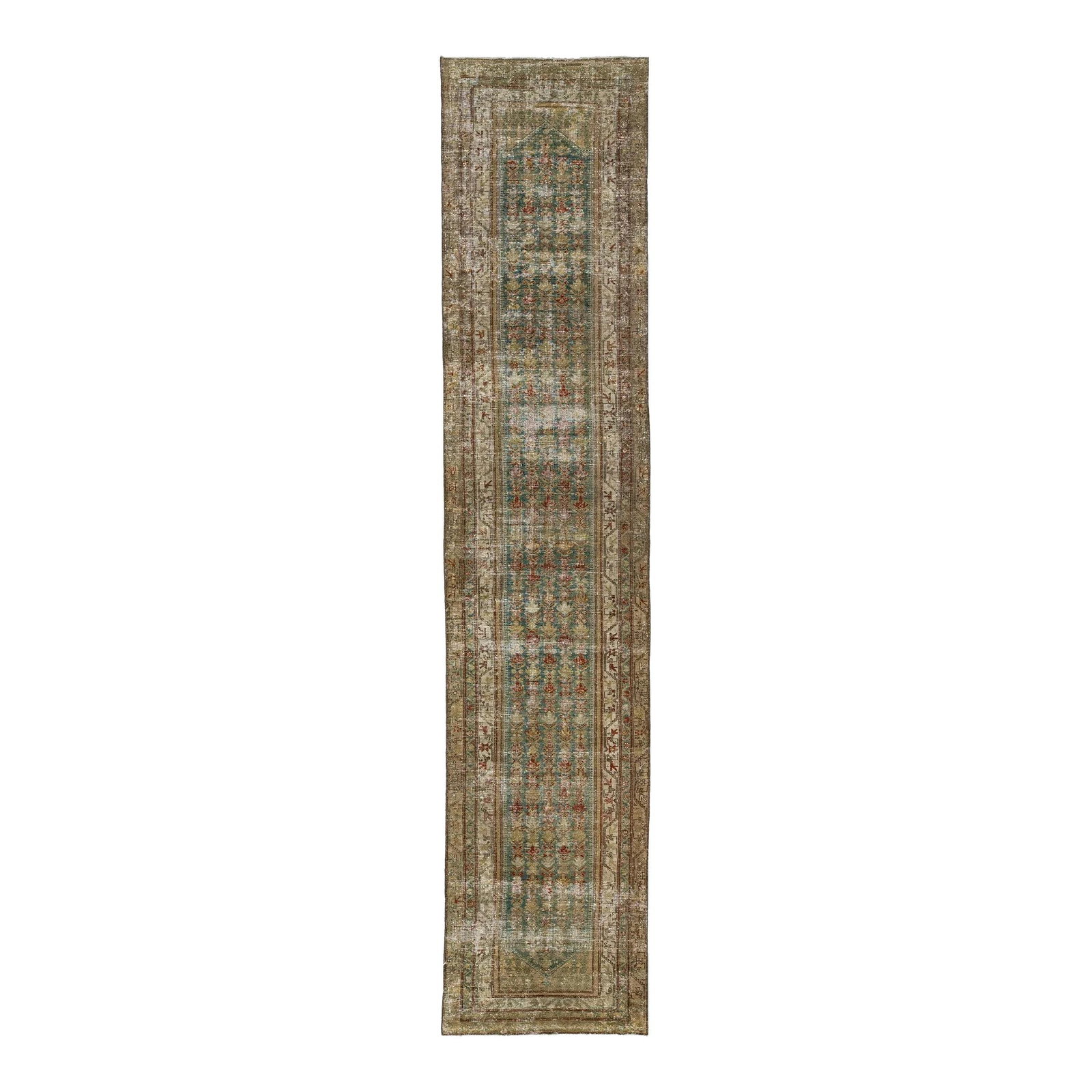 Antique Malayer Persian Wool Runner 3'5 x 16'3 Blue Tribal Pattern: Antique Malayer Persian Wool Runner 3'5 x 16'3 Blue Tribal Pattern Experience the timeless beauty of this Antique Handmade Malayer Persian Blue Wool Runner. This exquisite piece features a hand-knotte