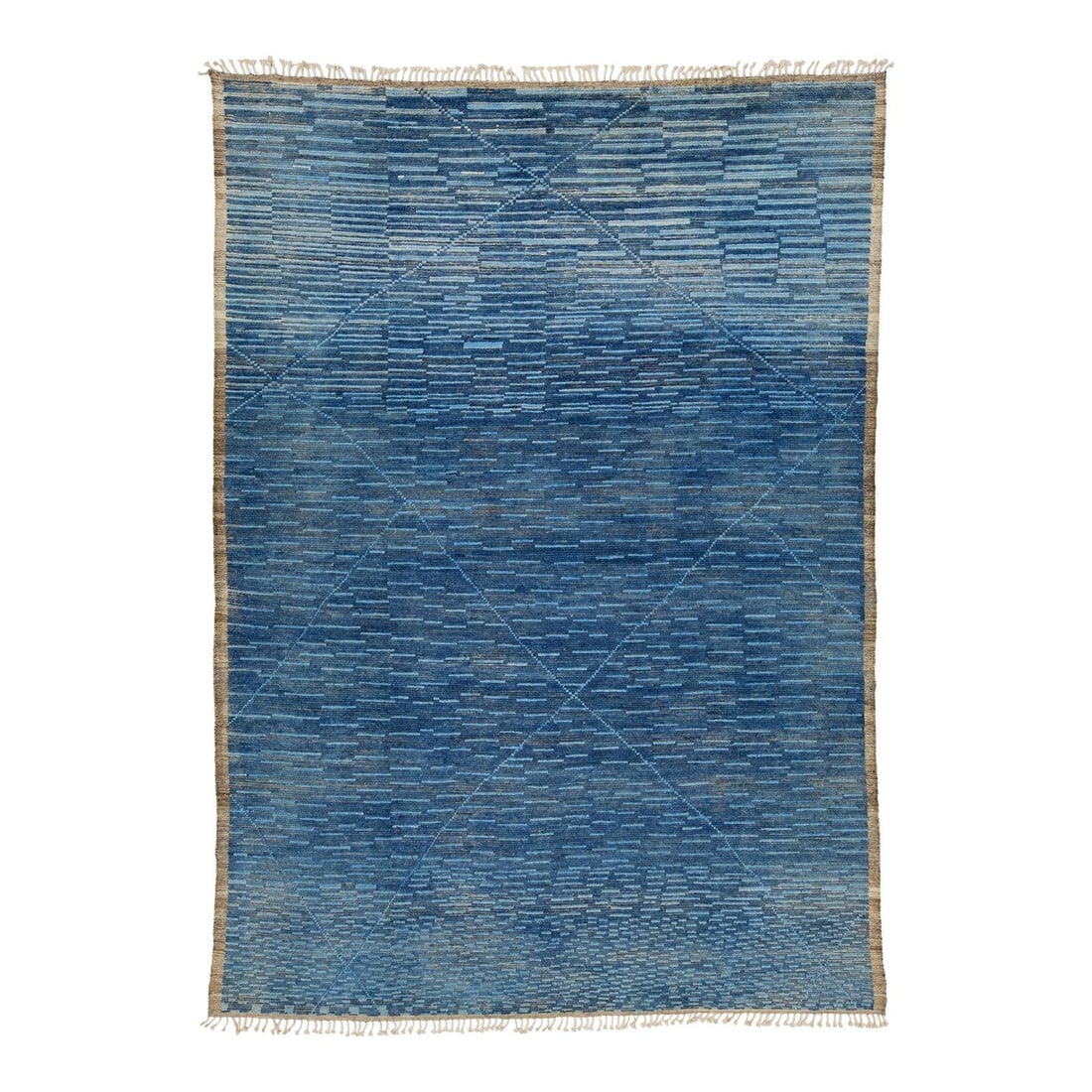 Handcrafted Blue Geometric Moroccan Wool Rug 9'3 x 13: Handcrafted Blue Geometric Moroccan Wool Rug 9'3 x 13 Transform your space with this stunning, handcrafted wool rug that exemplifies contemporary Moroccan design. Featuring a striking blue geometric p