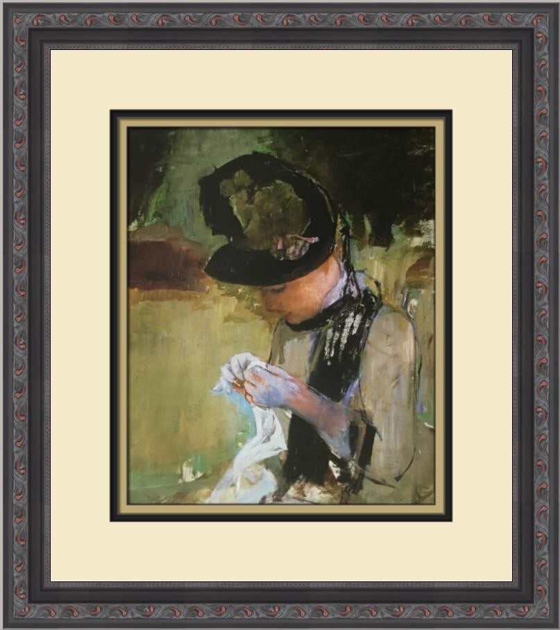 Mary Cassatt Young Woman Sewing Custom Framed Print 1974 Impressionism: Mary Cassatt Young Woman Sewing Custom Framed Print 1974 Impressionism This custom framed print titled "Young Woman Sewing" features the exquisite artistry of Mary Cassatt, a renowned Impressionist pa