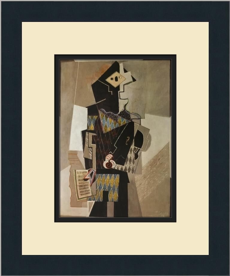 Pablo Picasso Harlequin with Violin Custom Framed Art Print: Pablo Picasso Harlequin with Violin Custom Framed Art Print This stunning print titled "Harlequin with Violin" by Pablo Picasso captures the essence of Abstract Expressionism and Impressionism. Produc