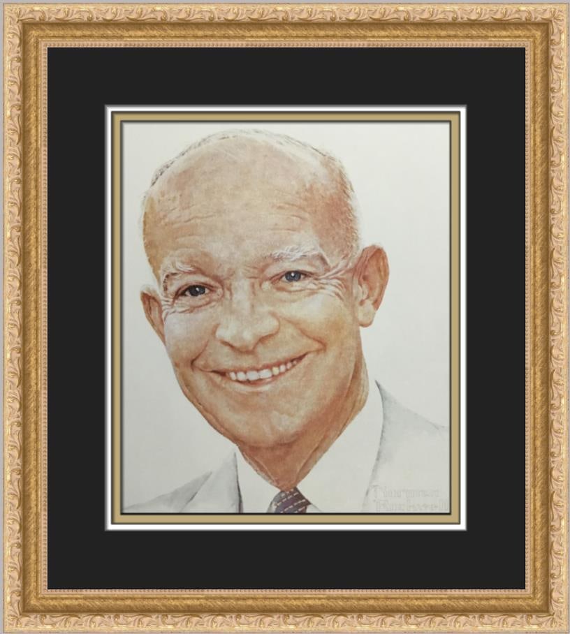 Norman Rockwell Dwight D Eisenhower Custom Framed Print 15 x 17: Norman Rockwell Dwight D Eisenhower Custom Framed Print 15 x 17 This custom framed print features a portrait of Dwight D. Eisenhower, created by renowned artist Norman Rockwell. Produced using offset