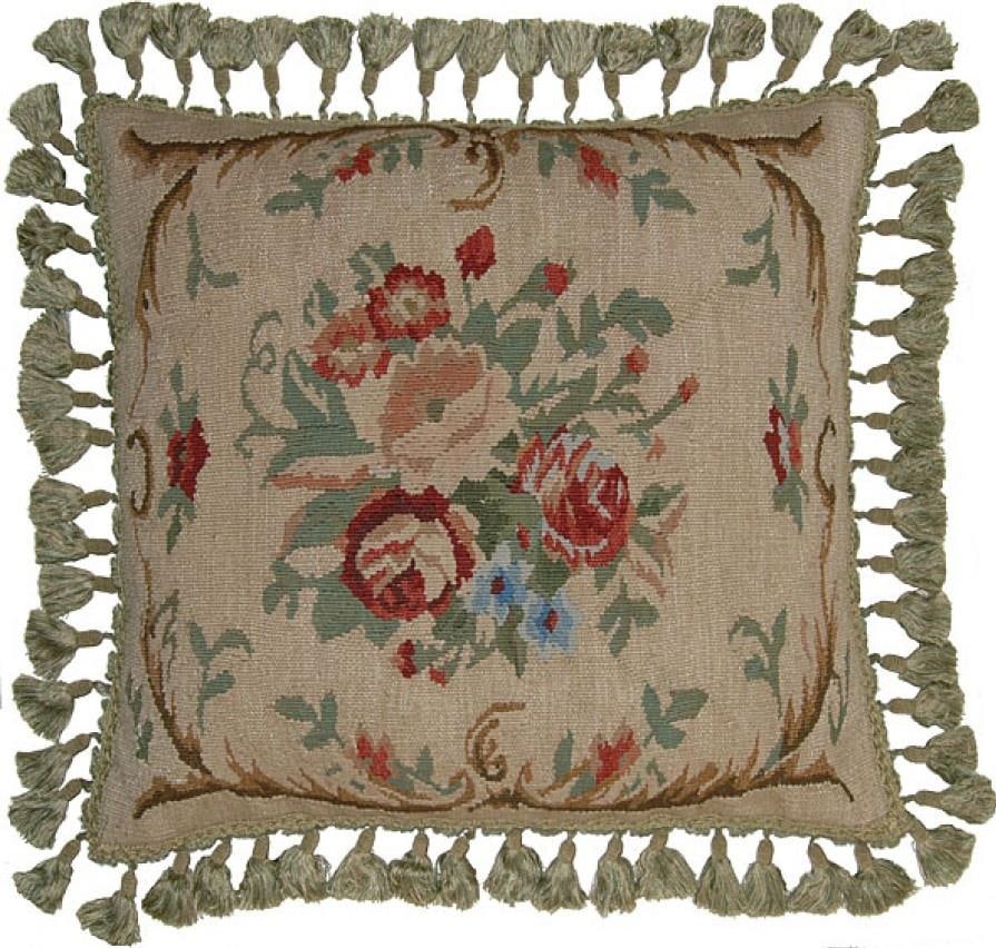 Provence Home Aubusson Velvet Pillow 22x22 Handmade Beige Olive Green Tan (1 of 1)