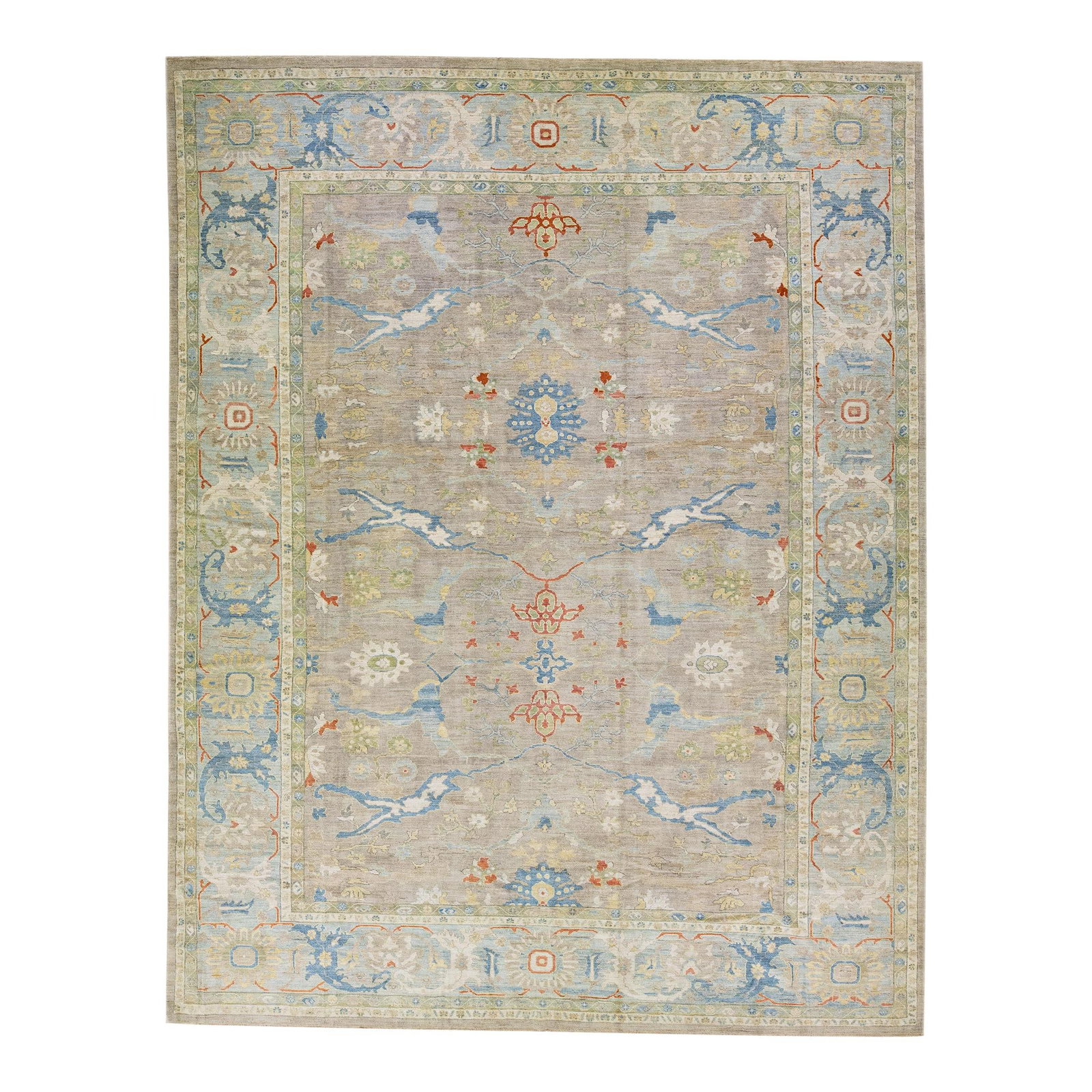 Modern Sultanabad Oversize Wool Rug 14'8 x 18'7 Floral Design: Modern Sultanabad Oversize Wool Rug 14'8 x 18'7 Floral Design Enhance your space with this stunning Modern Sultanabad handmade oversize wool rug. Crafted from high-quality wool, this exquisite rug fea