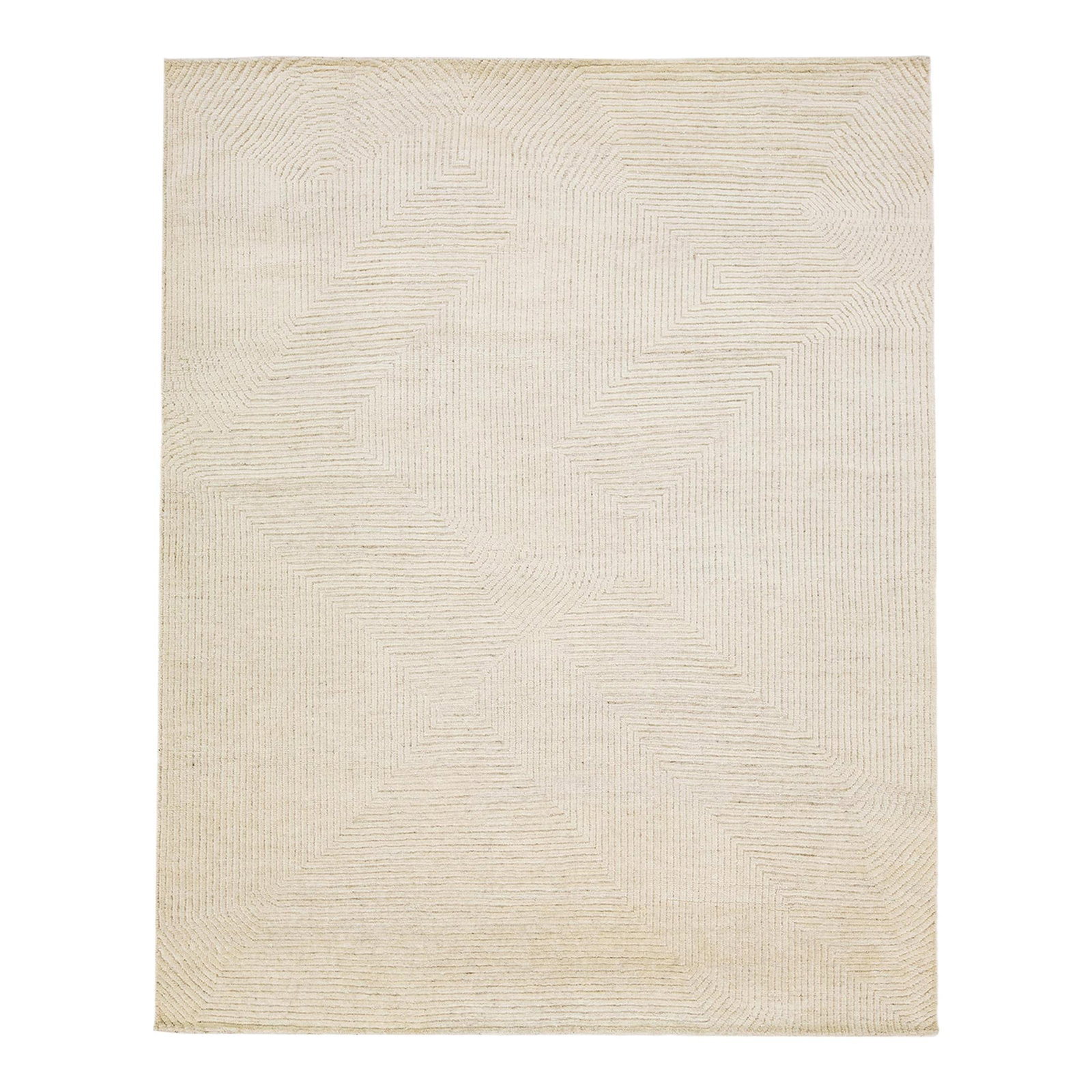Handmade Geometric Moroccan Wool Rug Beige 7'10 x 9'9: Handmade Geometric Moroccan Wool Rug Beige 7'10 x 9'9 This exquisite handmade wool rug showcases a modern geometric design inspired by Moroccan motifs. The natural beige foundation beautifully complem