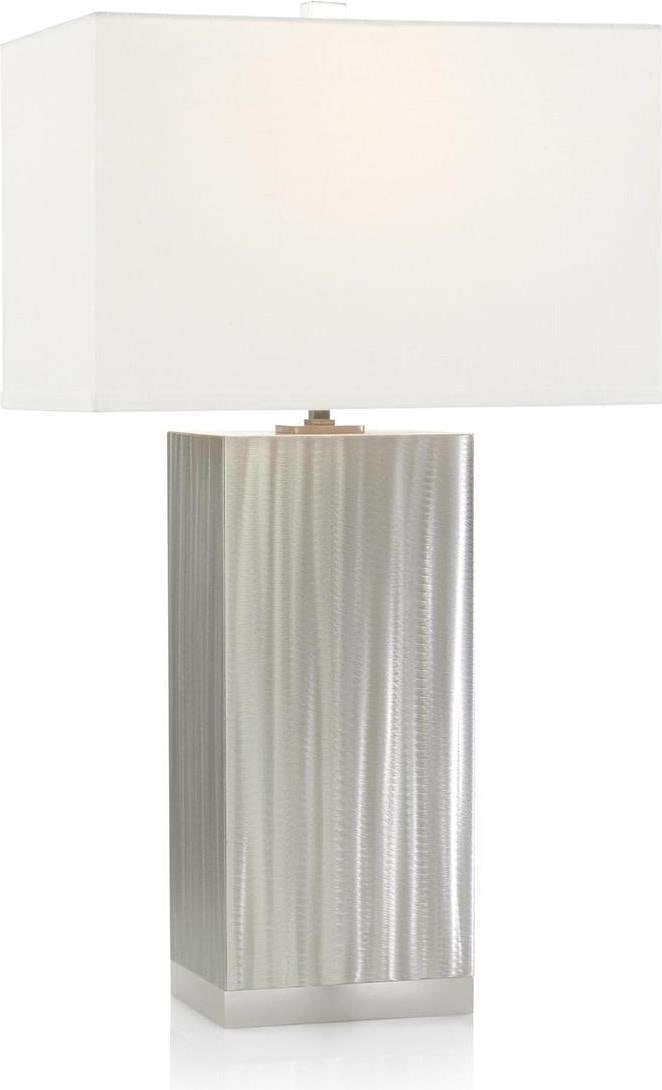 John-Richard Silver Spiral Table Lamp with White Cotton Shade: John-Richard Silver Spiral Table Lamp with White Cotton Shade Illuminate your space with this Elegant Silver Spiral Lamp featuring a stunning white shade. Standing at 34.50 inches tall, this table lam