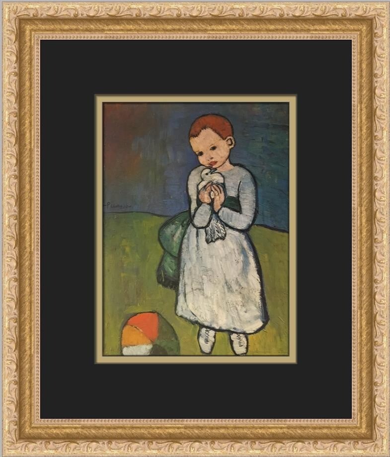Pablo Picasso Child Holding A Dove Custom Framed Art Print: Pablo Picasso Child Holding A Dove Custom Framed Art Print This custom framed print features the iconic artwork 'Child Holding A Dove' by Pablo Picasso, showcasing a beautiful blend of abstract expres