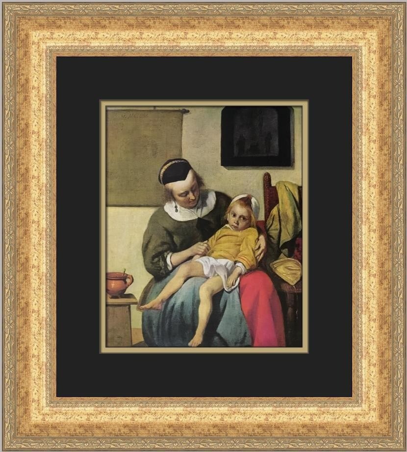 Gabriel Metsu The Sick Child Custom Framed Art Print 1978: Gabriel Metsu The Sick Child Custom Framed Art Print 1978 Enhance your decor with this exquisite custom framed print of Gabriel Metsu's masterpiece, "The Sick Child." This medium-sized artwork, measur