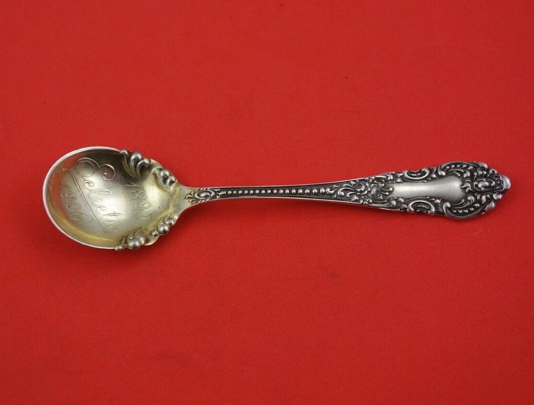 Knowles Mauser Apollo Sterling Silver Chocolate Spoon Gold Wash 4 3/8": Knowles Mauser Apollo Sterling Silver Chocolate Spoon Gold Wash 4 3/8" This exquisite Apollo chocolate spoon, crafted by Knowles and Mauser, is a beautiful addition to any collection. Made from high-q