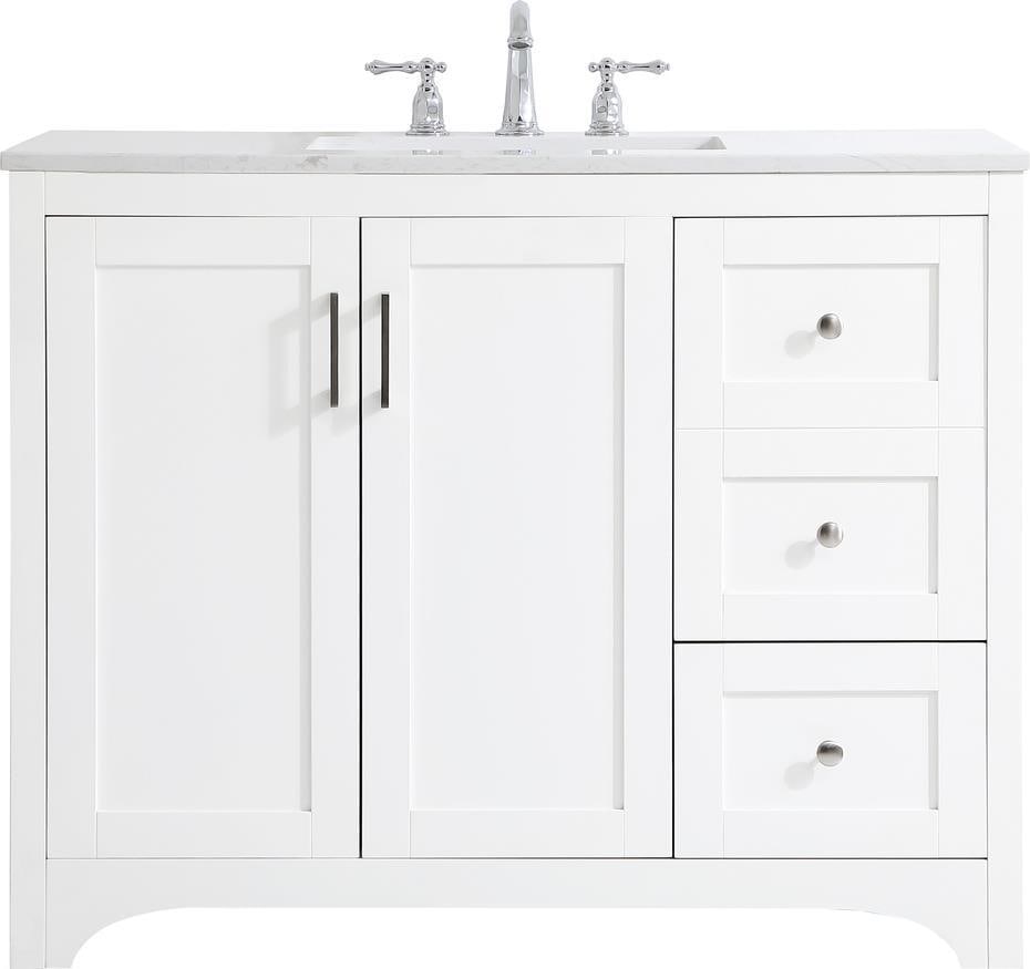 Elegant Lighting 42 Inch White Bathroom Vanity Brushed Nickel Finish: Elegant Lighting 42 Inch White Bathroom Vanity Brushed Nickel Finish This elegant 42" white vanity combines style and functionality, offering ample storage for your bathroom essentials. Crafted from d