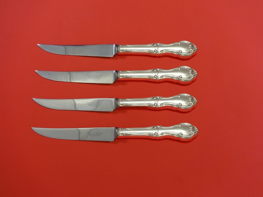 International Sterling Silver Joan of Arc Steak Knife Set 4pc Custom: International Sterling Silver Joan of Arc Steak Knife Set 4pc Custom Enhance your dining experience with this exquisite 4-piece steak knife set from the Joan of Arc pattern by International Sterling.