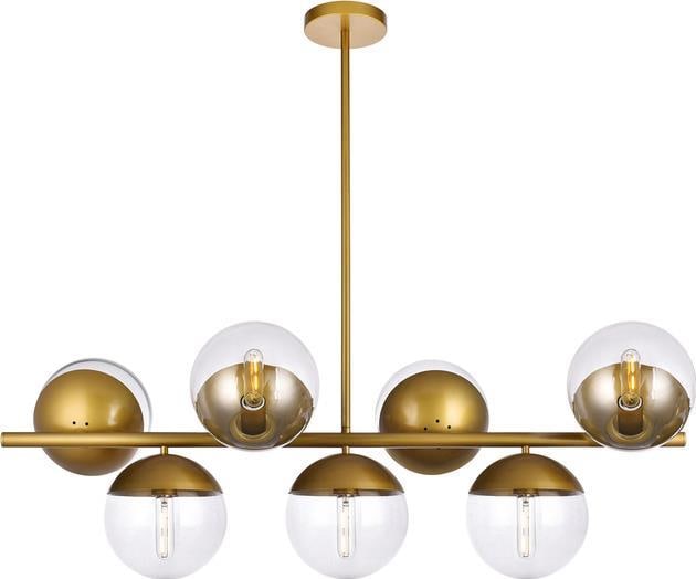 Elegant Eclipse 7-Light Pendant Light Brass Clear Glass UL-Listed: Elegant Eclipse 7-Light Pendant Light Brass Clear Glass UL-Listed Illuminate your space with the Elegant Eclipse 7-Light Pendant, a stunning blend of modern design and transitional style. Crafted with