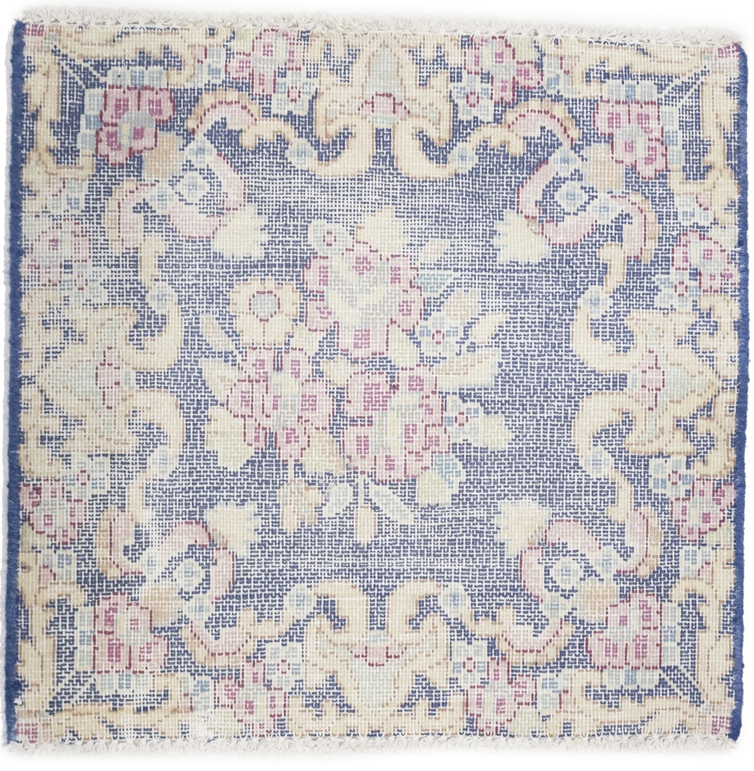 Vintage Floral Hand-Knotted Wool Rug Square 1'6 x 1'7: Vintage Floral Hand-Knotted Wool Rug Square 1'6 x 1'7 Discover the charm of this antique small square rug, a perfect blend of vintage aesthetics and practical features. Measuring 1'6" x 1'7", this han