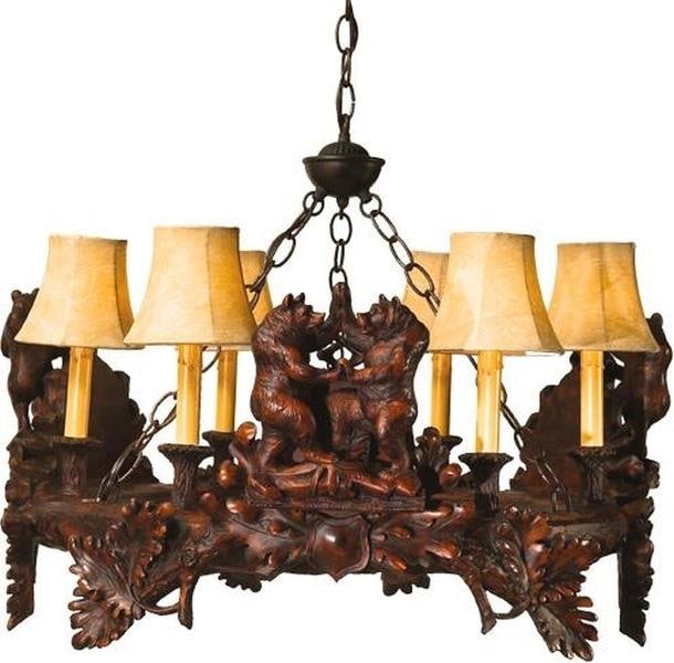 Hand-Cast Dancing Bears Lodge Chandelier Resin 20H 26W 26D: Hand-Cast Dancing Bears Lodge Chandelier Resin 20H 26W 26D Illuminate your rustic home with this exquisite Hand-Cast Dancing Bears Chandelier. Crafted from resin, this lodge-style bowl chandelier feat