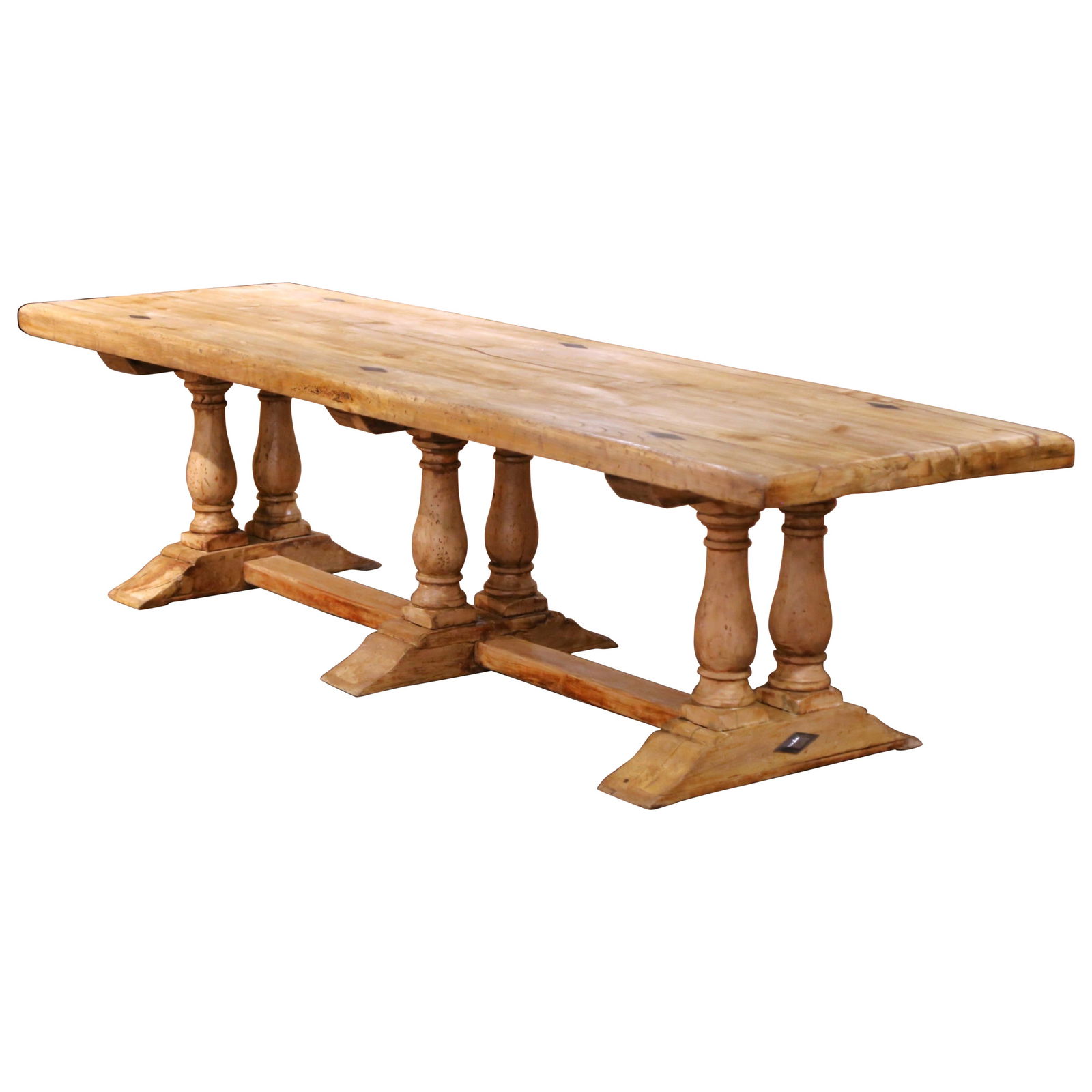 Bleached Oak French Refectory Table Louis XIII Style Circa 1890: Bleached Oak French Refectory Table Louis XIII Style Circa 1890 This late 19th century French Louis XIII provincial refectory trestle table is crafted from solid oak with a bleached, hand-carved finis