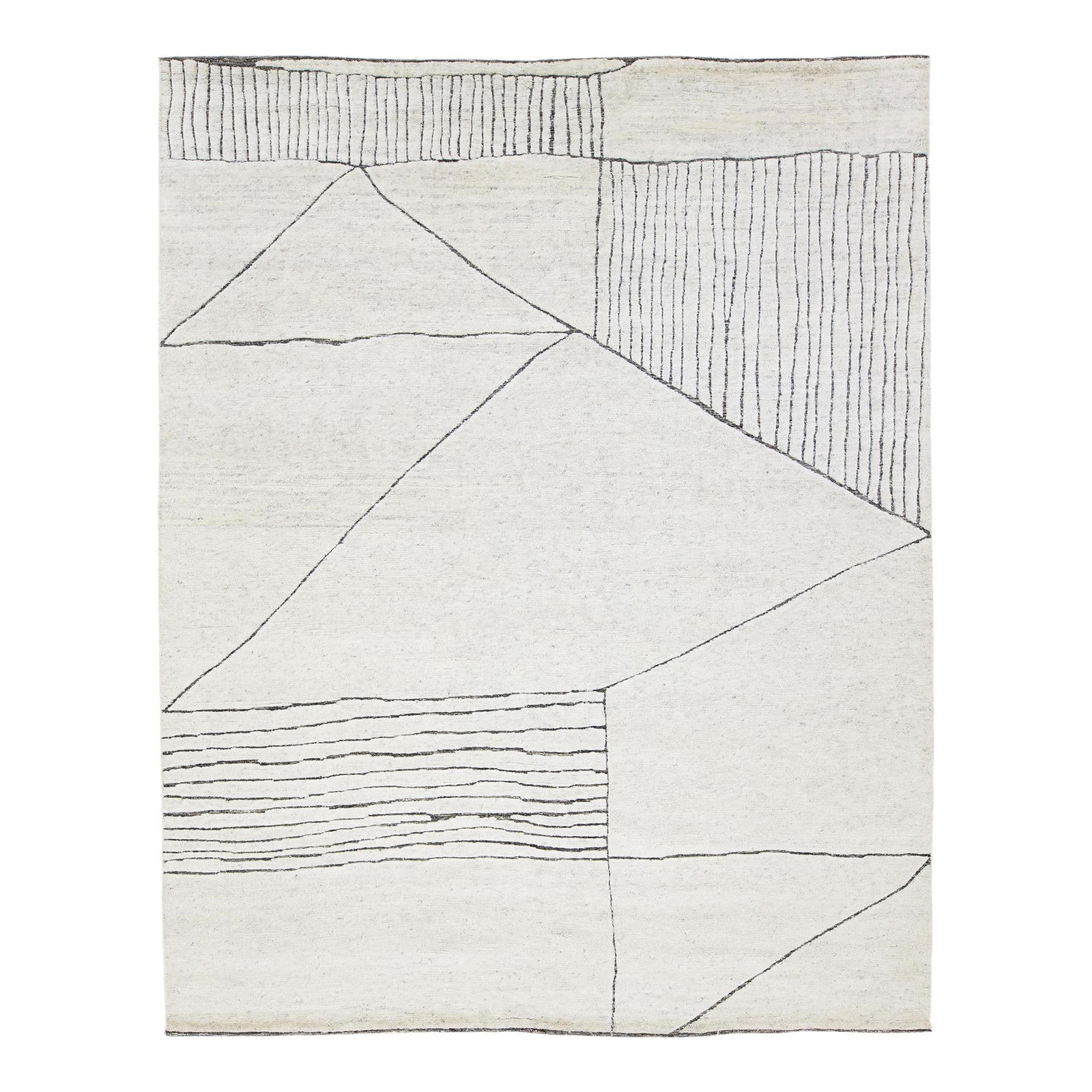 Handmade Ivory Wool Moroccan Style Rug 8'1 x 10': Handmade Ivory Wool Moroccan Style Rug 8'1 x 10' This exquisite wool rug showcases a timeless Moroccan pattern with a contemporary abstract Minimalist design, highlighted by elegant Ivory tones for a