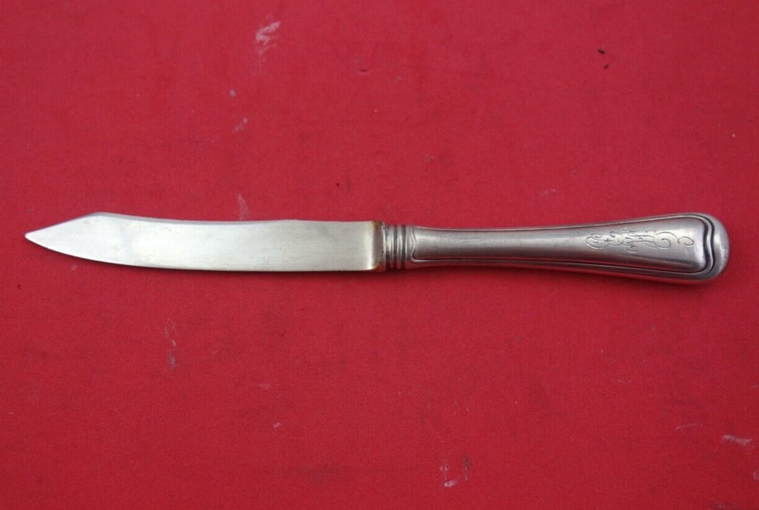 Gorham Old French Sterling Silver Fruit Knife 6 7/8" Monogrammed: Gorham Old French Sterling Silver Fruit Knife 6 7/8" Monogrammed This exquisite fruit knife showcases the timeless Old French pattern by Gorham. Crafted from sterling silver, it features a hollow hand