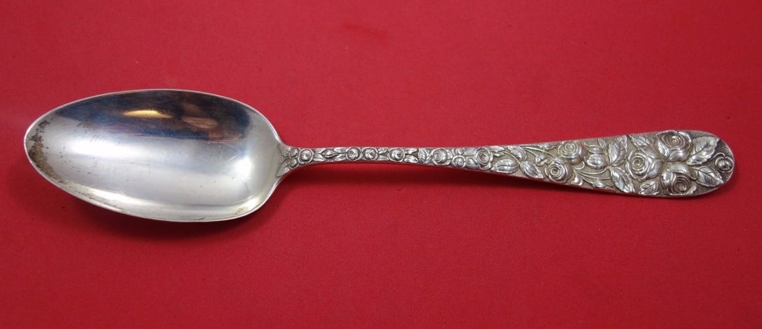 Schofield Sterling Silver Serving Spoon Baltimore Rose Plain Back 8 3/4": Schofield Sterling Silver Serving Spoon Baltimore Rose Plain Back 8 3/4" This exquisite serving spoon features the Baltimore Rose Plain Back pattern by Schofield, crafted from high-quality sterling si