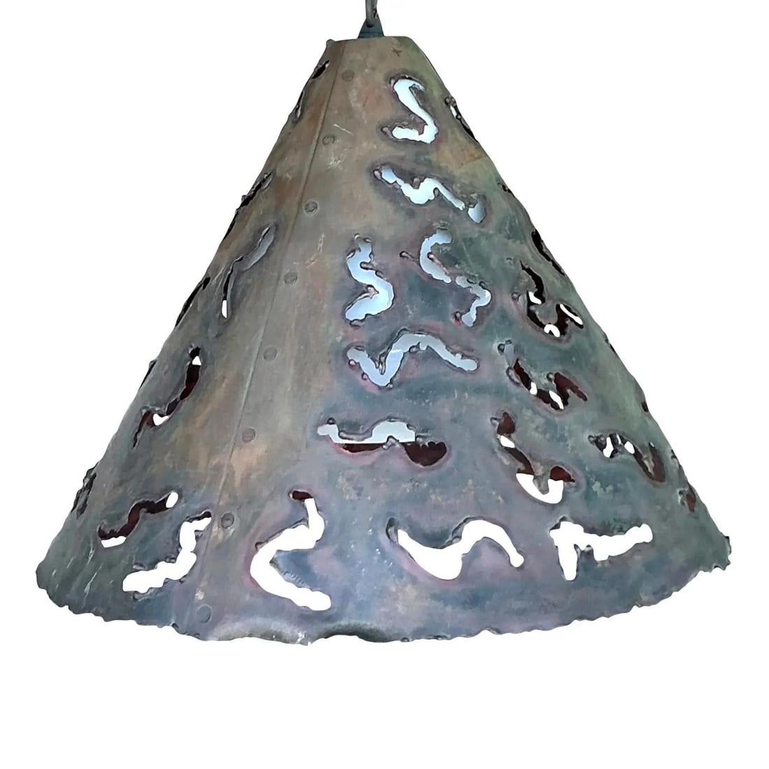 Metal Cone Pendant Light with Boho Punch Cut Design Bronze Finish: Metal Cone Pendant Light with Boho Punch Cut Design Bronze Finish This vintage cone pendant light features a Boho-inspired design with an industrial touch, crafted from metal and adorned with unique p