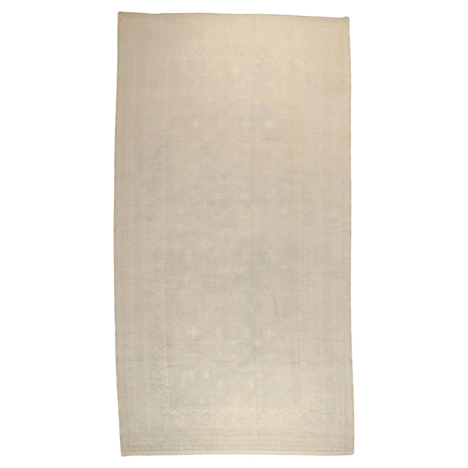 Vintage Pale Green Moroccan Wool Rug 99 x 192 Hand-Woven Mid-Century: Vintage Pale Green Moroccan Wool Rug 99 x 192 Hand-Woven Mid-Century Discover the charm of the Zabihi Collection with this exquisite vintage large Moroccan rug, showcasing a captivating pale mint gree