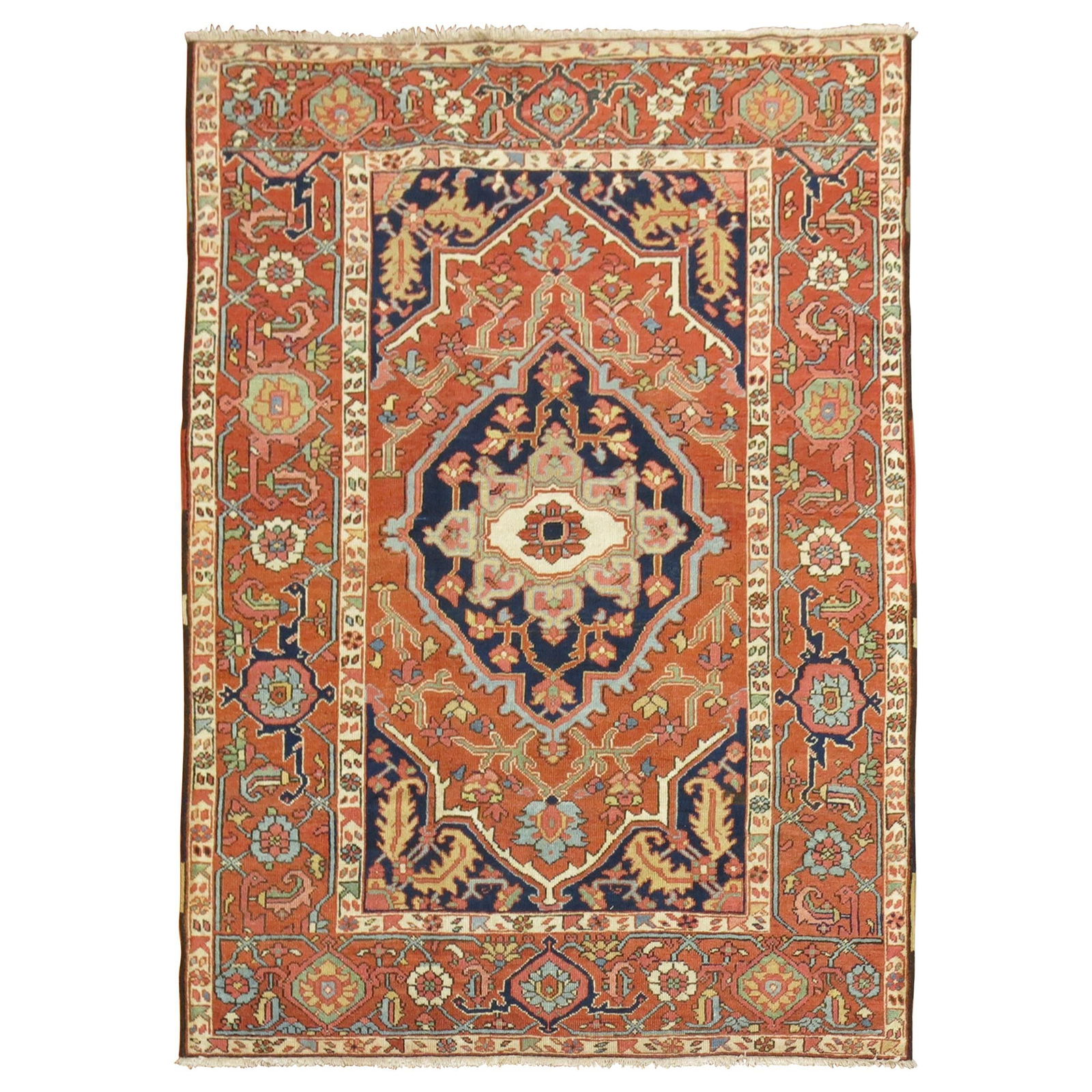 Antique Persian Heriz Serapi Accent Rug 58 x 75 in Wool Hand-Woven Authentic: Antique Persian Heriz Serapi Accent Rug 58 x 75 in Wool Hand-Woven Authentic Experience the elegance of the Zabihi Collection with this exquisite Connoisseur Antique Heriz Serapi Accent Rug. This auth