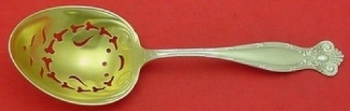 Towle Empire Sterling Silver Gold Washed Pierced Pea Spoon 8 3/4": Towle Empire Sterling Silver Gold Washed Pierced Pea Spoon 8 3/4" Introducing the Empire by Towle Sterling Silver Pea Spoon, a stunning piece from the 1850-1899 era. This exquisite spoon features a go