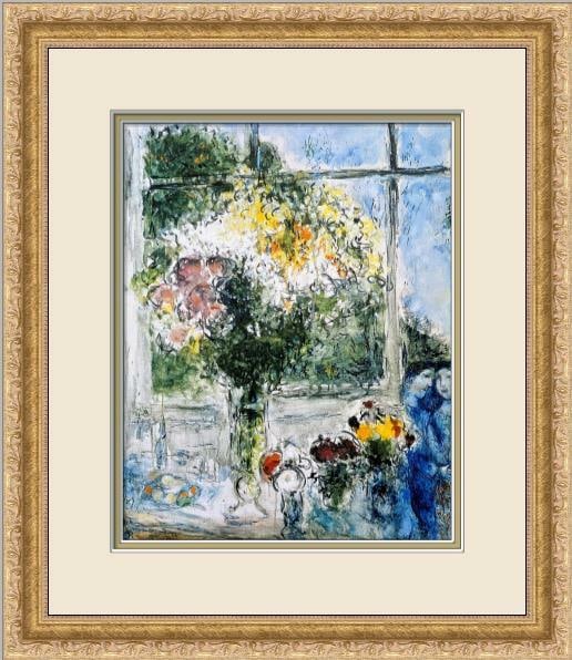 Marc Chagall The Window of the Studio Framed Print 1994 Modernism: Marc Chagall The Window of the Studio Framed Print 1994 Modernism This stunning framed print by Marc Chagall, titled "The Window of the Studio," showcases a vibrant portrayal of flowers, perfect for a