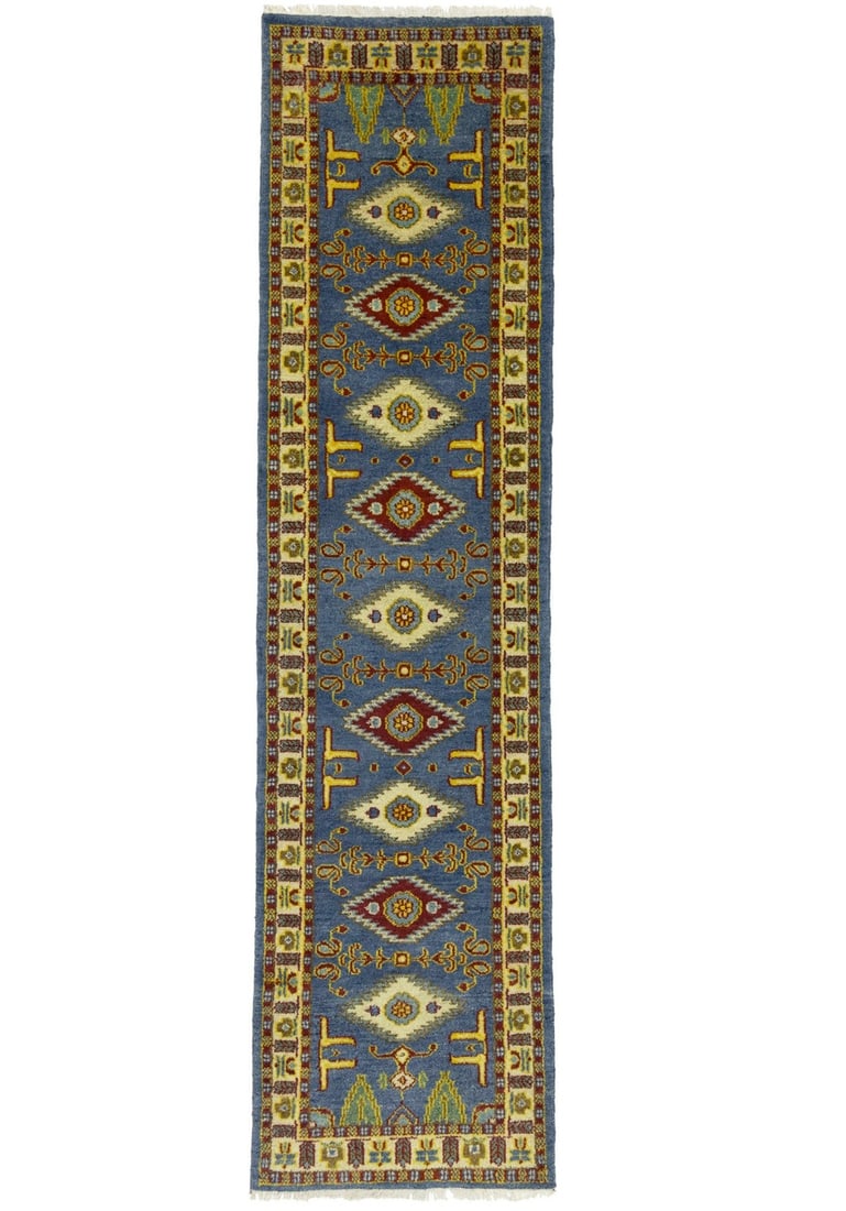 Hand-Knotted Geometric Tribal Kazak Runner Rug 2'5 x 9'7 Wool Modern Style: Hand-Knotted Geometric Tribal Kazak Runner Rug 2'5 x 9'7 Wool Modern Style Enhance your space with this stunning hand-woven geometric tribal Kazak runner rug, perfect for hallways, kitchens, or bedroo