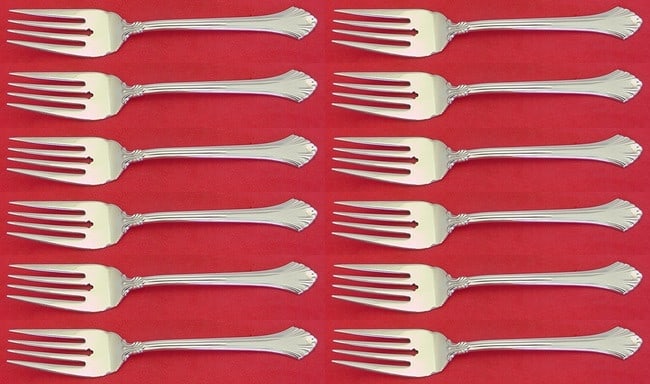Wallace French Regency Sterling Silver Salad Fork Set 12 Pieces: Wallace French Regency Sterling Silver Salad Fork Set 12 Pieces Enhance your dining experience with this exquisite 12-piece set of salad forks in the elegant French Regency pattern by Wallace. Each fo