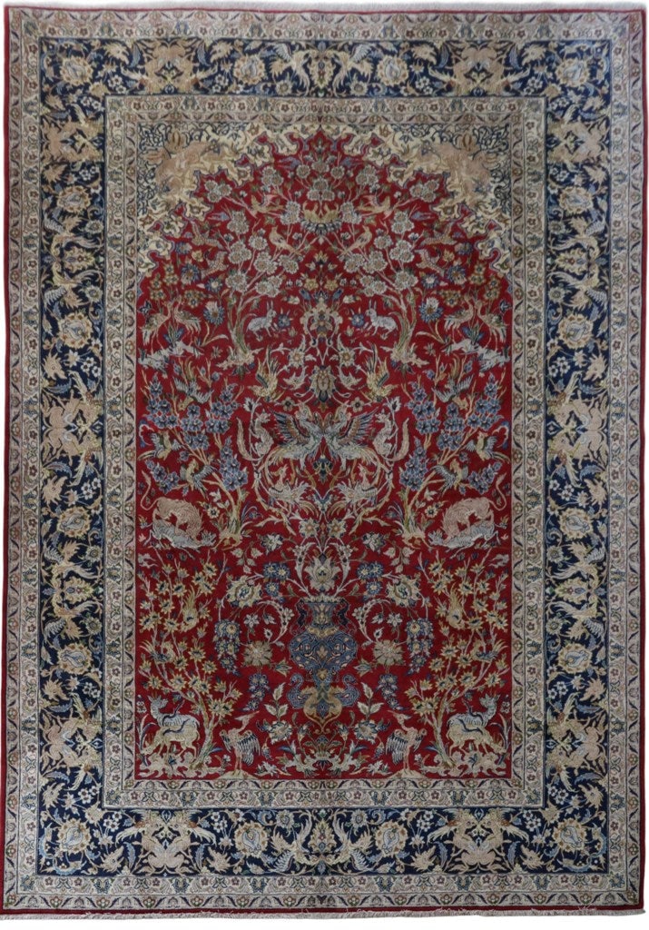 11'4" x 15'10" Hand-knotted Persian Isfahan Rug Dark Red: 11'4" x 15'10" Hand-knotted Persian Isfahan Rug Dark Red Free continental US Shipping Experience the timeless elegance of this unique hand-knotted Persian Esfahan rug, meticulously crafted by talented