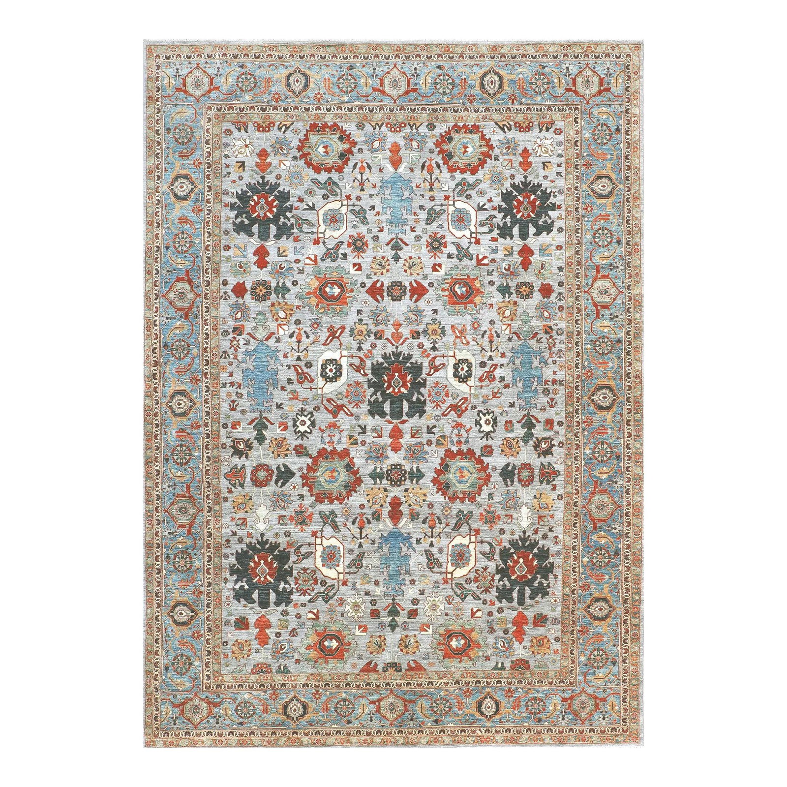 Vibrant Gray Wool Rug 10'2 x 14'3 Modern Floral Design (1 of 5)