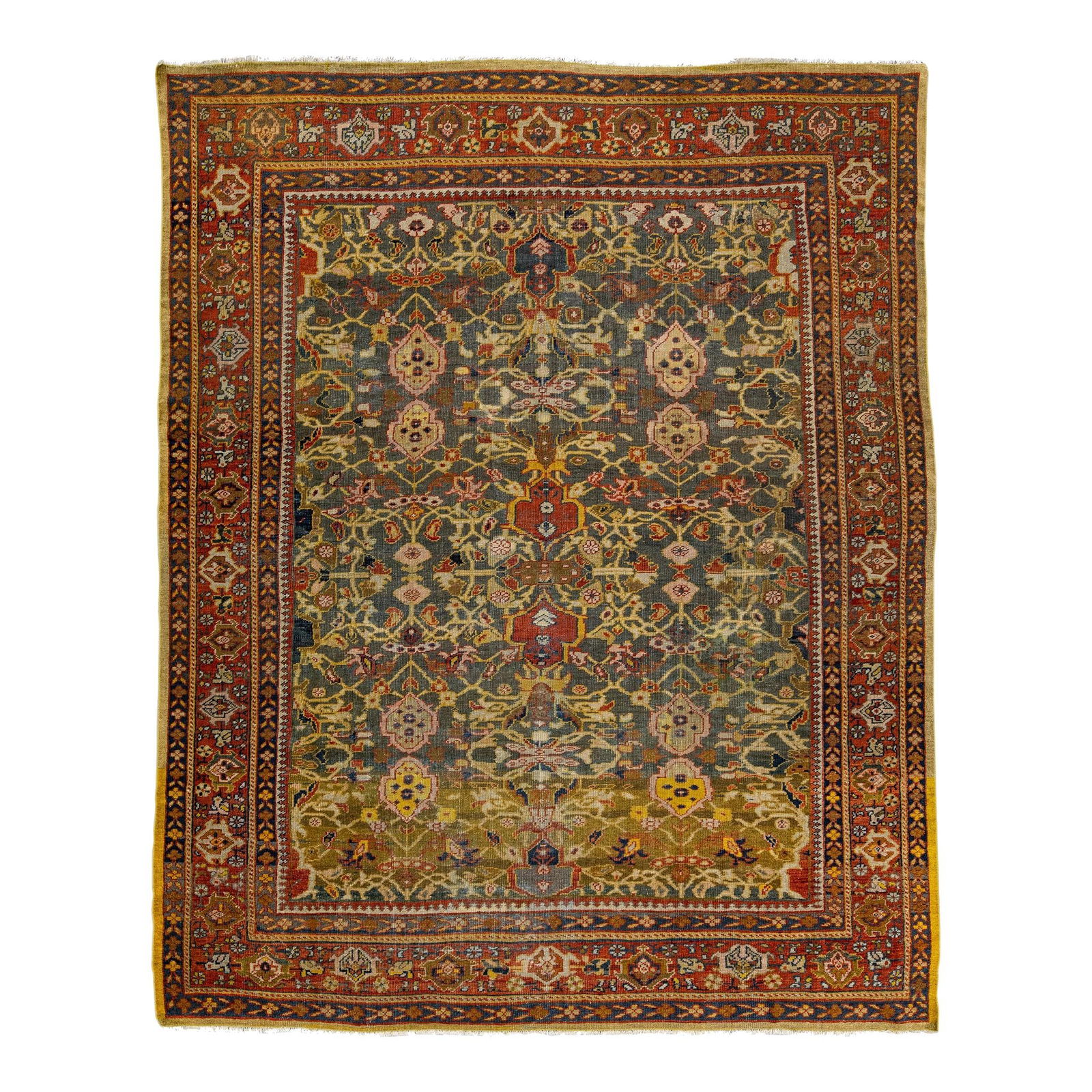 Antique Persian Sultanabad Gray Wool Rug Floral Design 8'7 x 10'9: Antique Persian Sultanabad Gray Wool Rug Floral Design 8'7 x 10'9 Discover the beauty of this antique Persian Sultanabad hand-knotted wool rug, featuring an elegant gray field complemented by a rusted