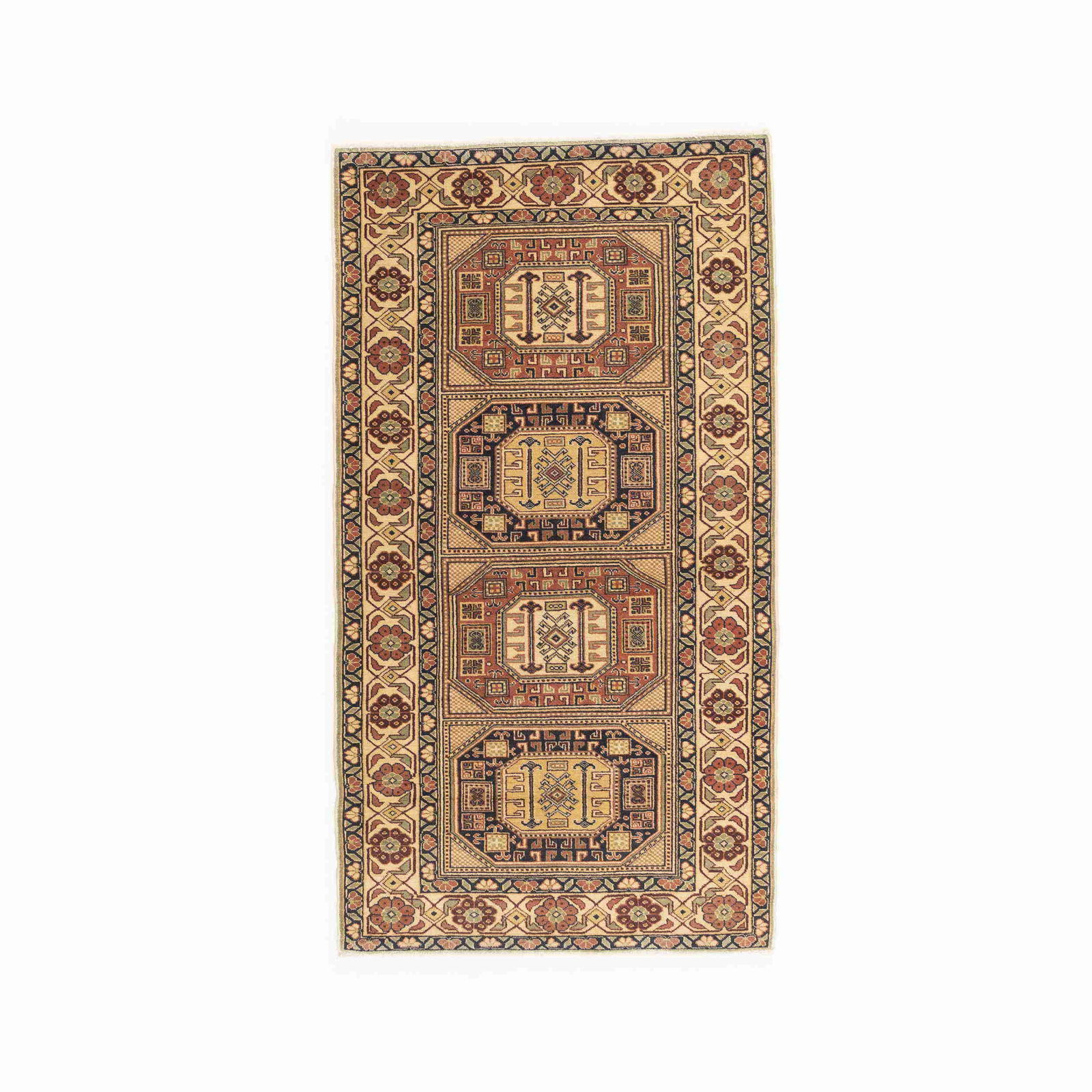 Handmade Kayseri Wool on Cotton Carpet 40.6 x 74.8 Inches: Handmade Kayseri Wool on Cotton Carpet 40.6 x 74.8 Inches This authentic handmade Kayseri carpet features a luxurious combination of wool on cotton, expertly woven with double knots for durability and