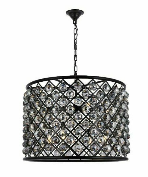 Madison 8-Light Matte Black Chandelier With Silver Shade Crystal Balls 27.5 Inch: Madison 8-Light Matte Black Chandelier With Silver Shade Crystal Balls 27.5 Inch This elegant chandelier features eight lights and a matte black iron frame adorned with royal cut silver shade faceted