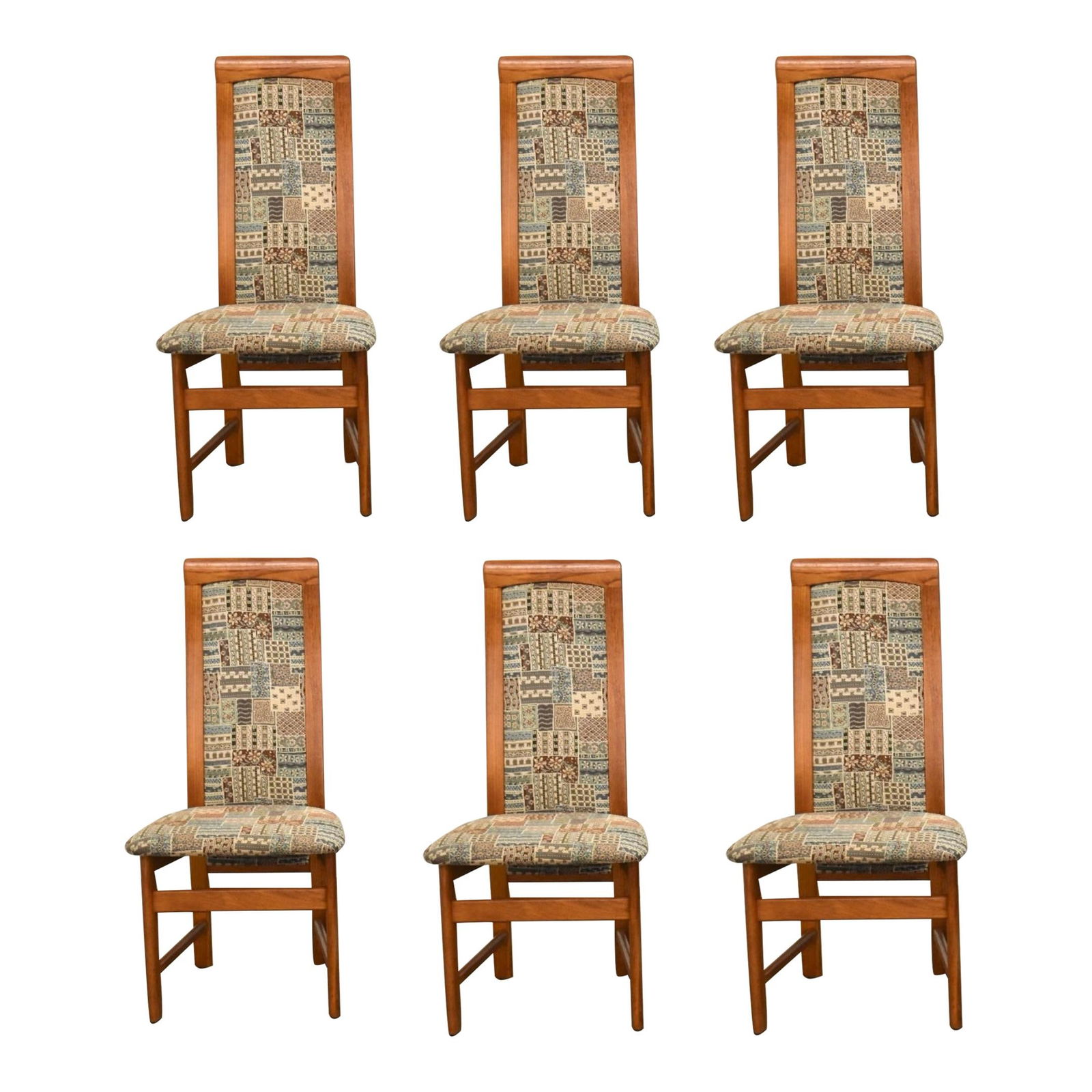 Mid-Century Modern Teak Dining Chairs Set of 6 Danish Design: Mid-Century Modern Teak Dining Chairs Set of 6 Danish Design This set of six mid-century modern dining chairs showcases a classic Danish design, crafted from high-quality teak wood. With a seat height