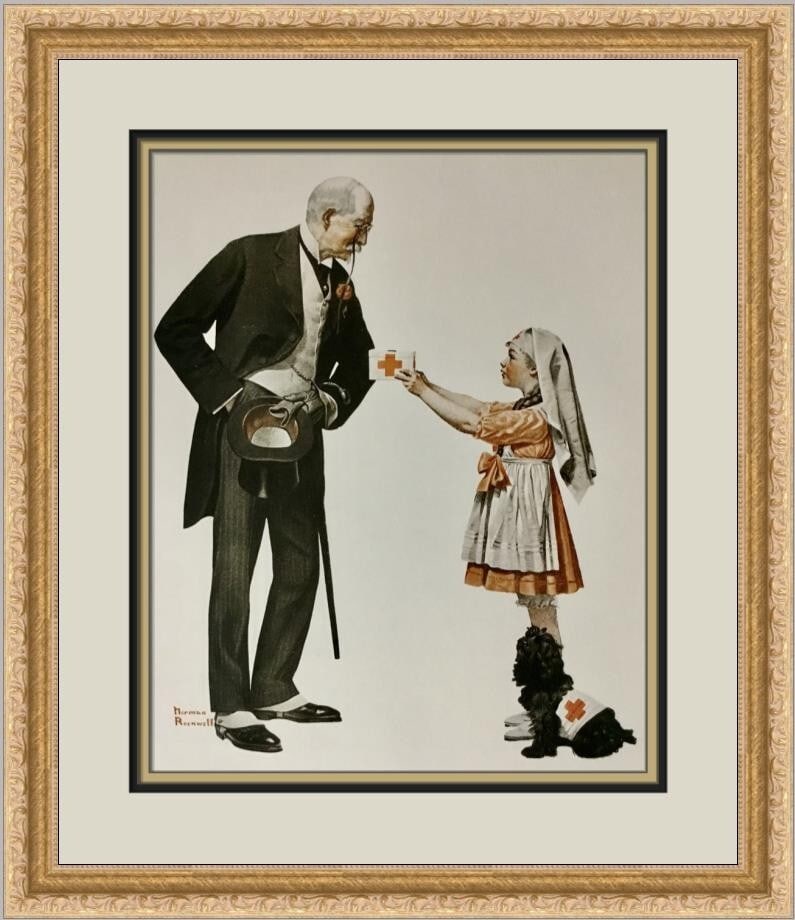 Norman Rockwell Red Cross Volunteer Framed Print 1979 Americana Art: Norman Rockwell Red Cross Volunteer Framed Print 1979 Americana Art This stunning custom framed print features the iconic artwork titled 'Red Cross Volunteer' by renowned artist Norman Rockwell. Creat