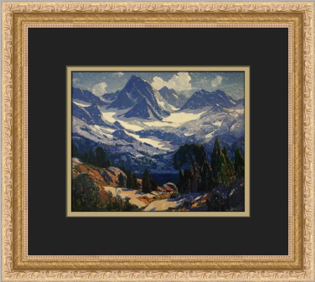 Paul Lauritz Mountain Silence Custom Framed Impressionist Print 12 x 14: Paul Lauritz Mountain Silence Custom Framed Impressionist Print 12 x 14 This stunning custom-framed print titled "Mountain Silence" by Paul Lauritz captures a serene landscape scene in an impressive I