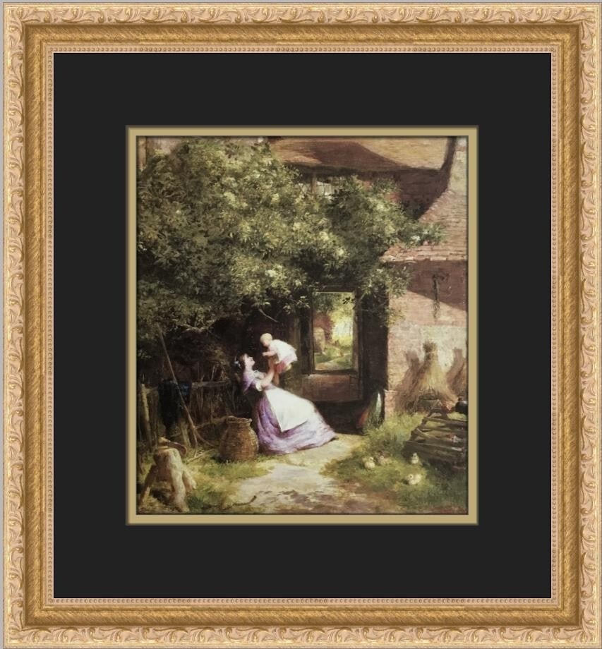 Charles Lewis Mother and Child Custom Framed Art Print 14x14: Charles Lewis Mother and Child Custom Framed Art Print 14x14 This exquisite custom framed print titled "Mother and Child" by artist Charles Lewis showcases a beautiful representation of expressionism