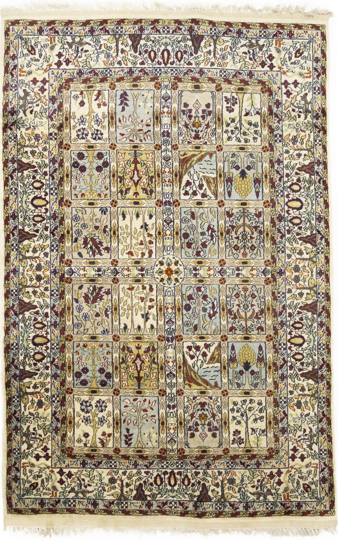 Hand-Knotted Wool Area Rug with Floral Motif 4x6 Indian Garden Design: Hand-Knotted Wool Area Rug with Floral Motif 4x6 Indian Garden Design This handmade Oriental rug features a vibrant floral garden design with a thick, medium pile. Expertly hand-knotted from wool, it