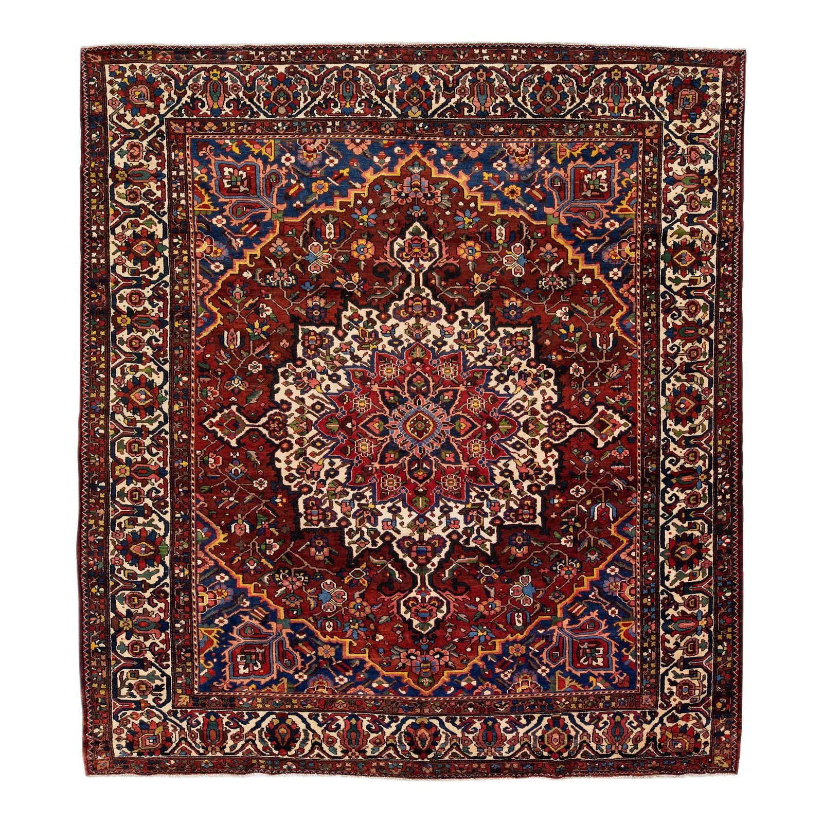 Antique Bakhtiari Hand-Knotted Wool Rug Multicolor Medallion 10'9 x 11'8 (1 of 8)